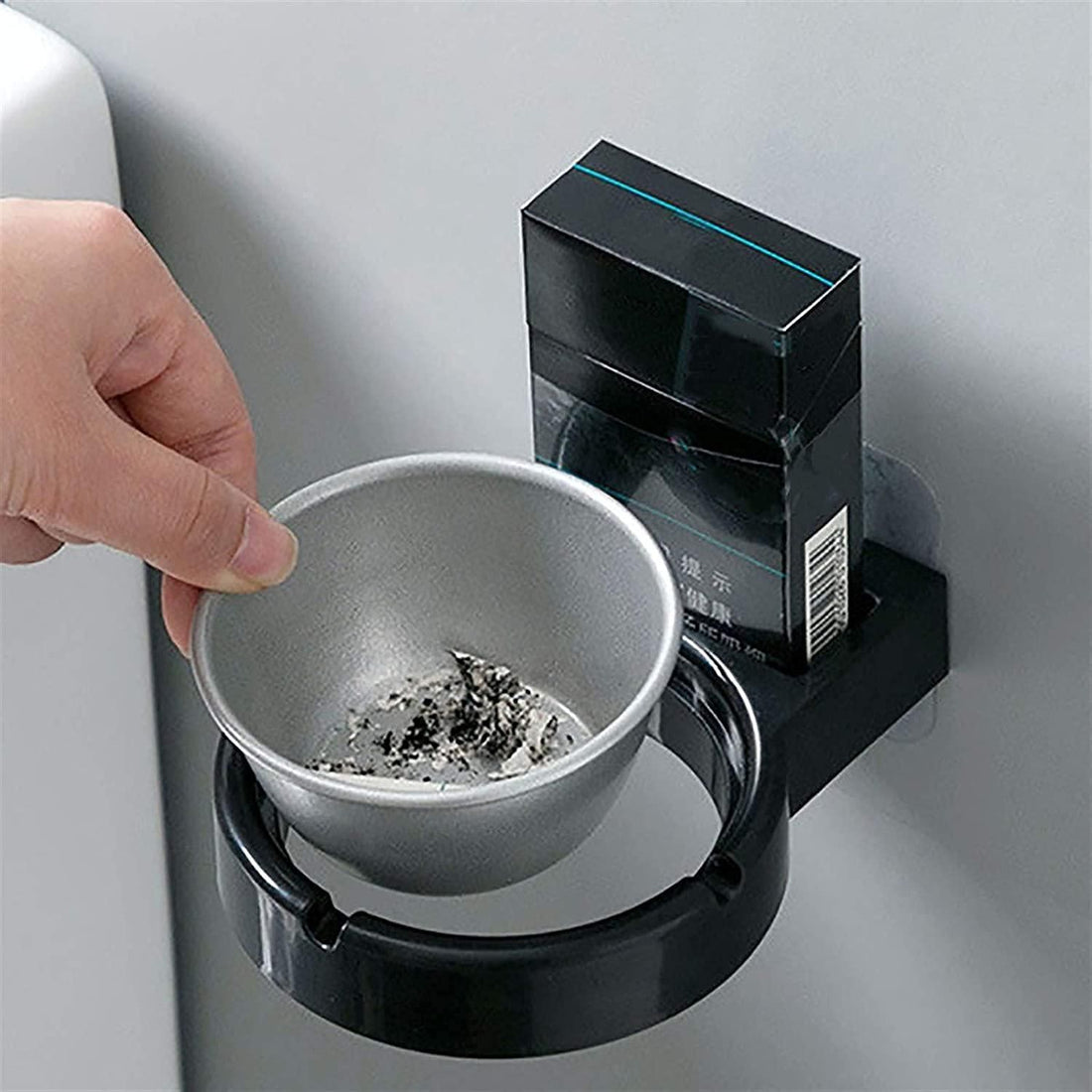 Stainless Steel Wall-Mounted Ashtray & Cigarette Lighter